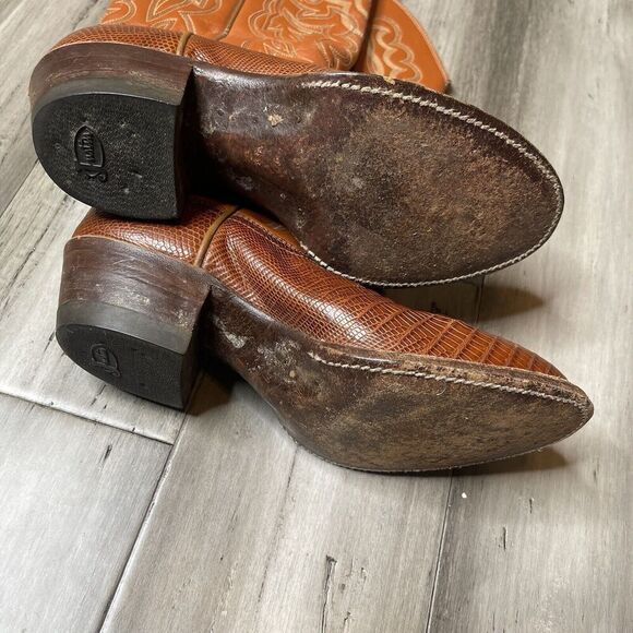 Justin Teju Lizard Heeled Boots Women's Brown & Burnt Orange Size 4.5 C - Picture 4 of 6